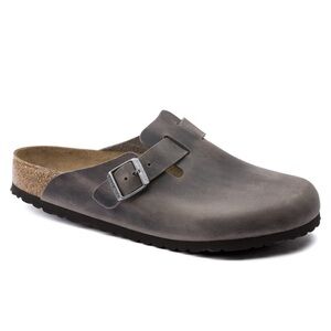 Birkenstock Men's Boston Soft Footbed Oiled Leather Clog in Iron Grey